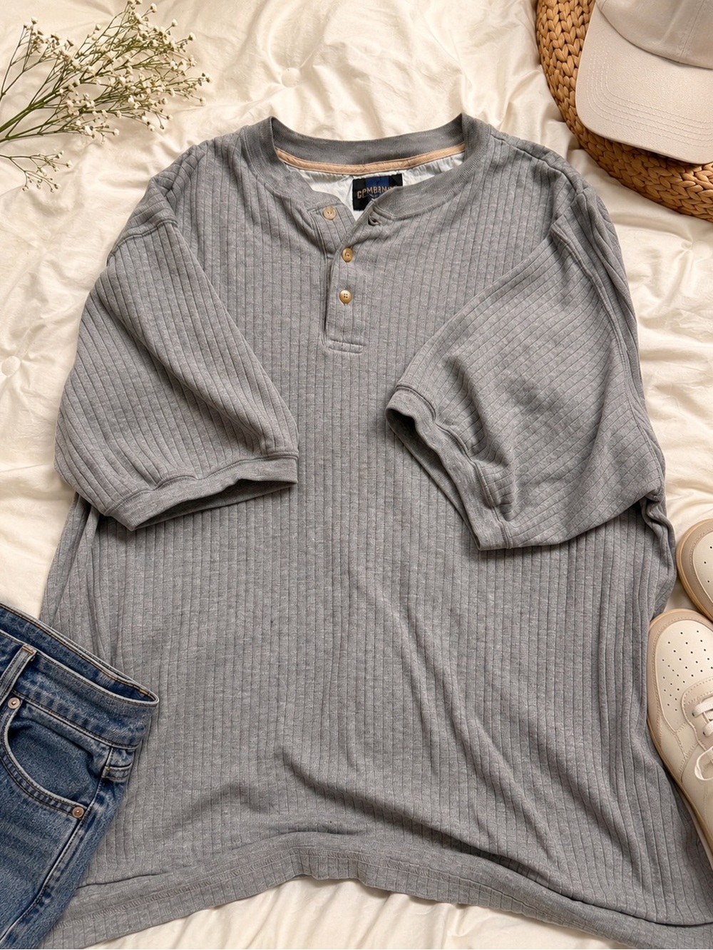 Cambridge Classics Gray Ribbed Henley Long Sleeve Shirt XL‎ Cozy Casual